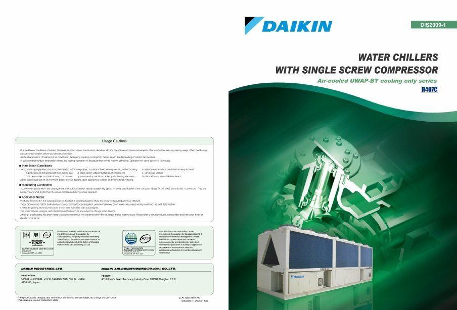 Water Chiller Daikin Single Screw Compressor UWAP BY1 catalogue 2009 - HVAC Việt Nam