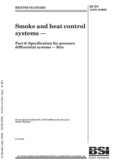 Smoke And Heat Control Systems-Specification For Pressure Differential Systems — Kits