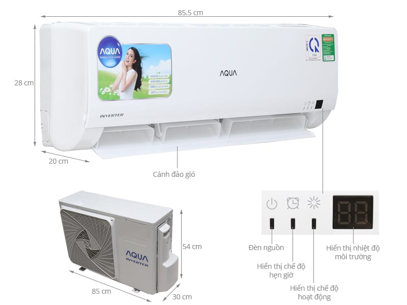 Máy lạnh Aqua AQA-KCRV9WGS (1.0 HP, gas R410a, Inverter Cao cấp)