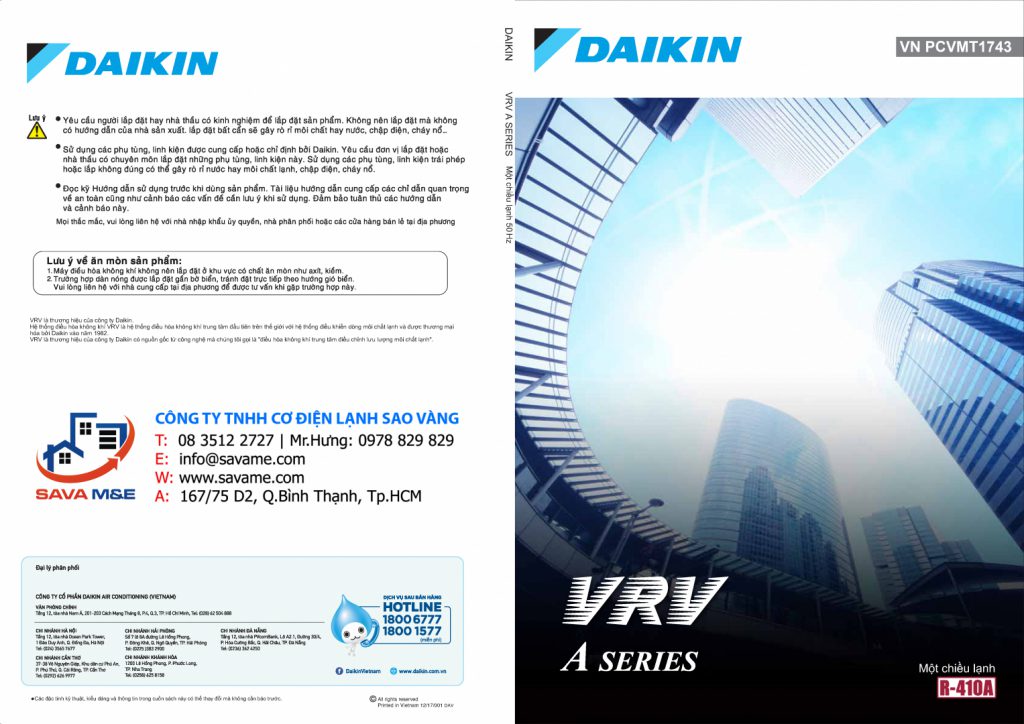 Catalogues Điều hòa trung tâm Daikin VRV A (2018)